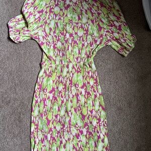 Mango Vibrant Pink and Green Long Sleeve Dress